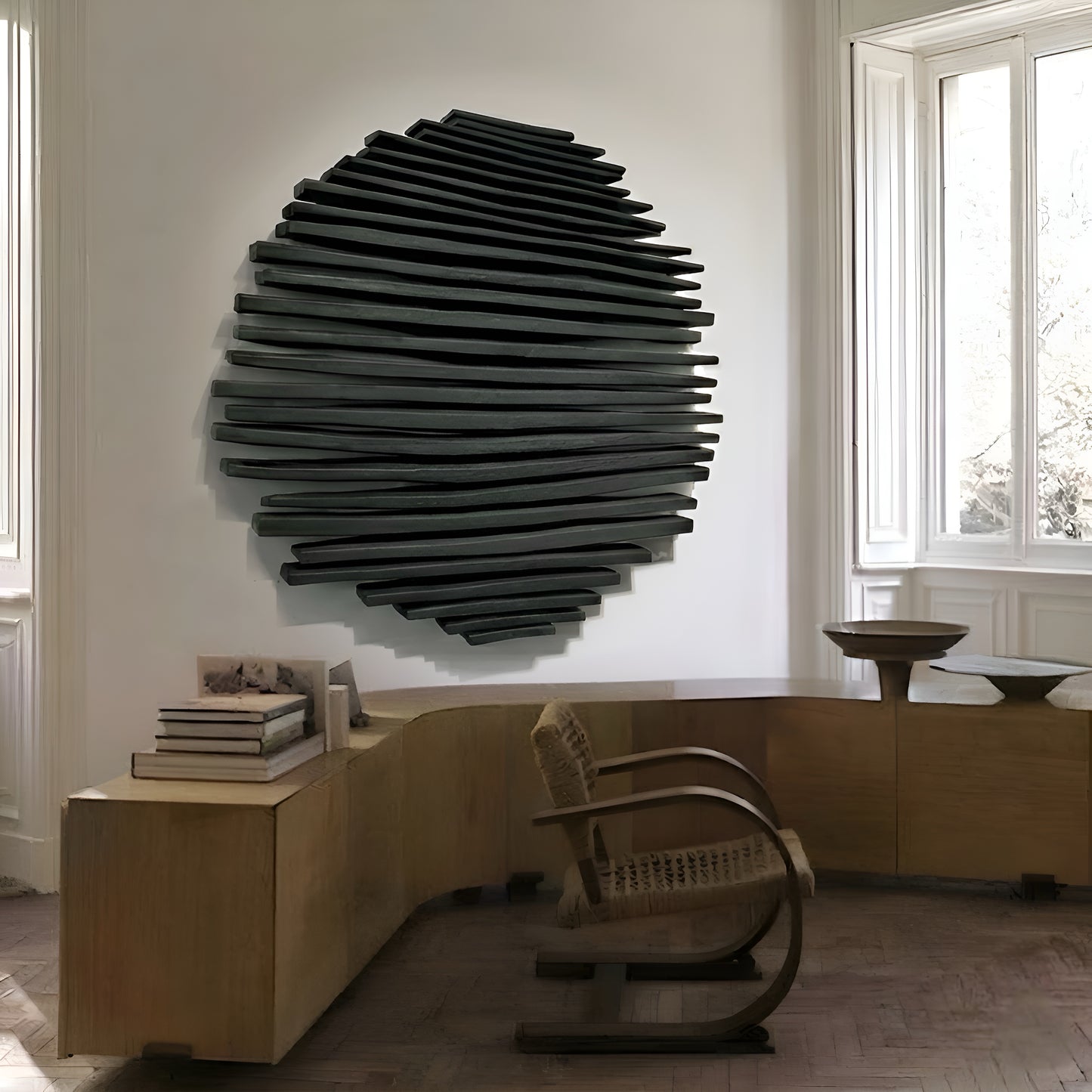 Décoration murale en plâtre Boho surdimensionnée faite à la main « SHADOW Midnight » Noir