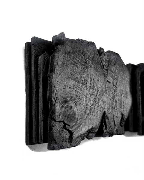 textured charcoal wall sculpture wabi sabi style