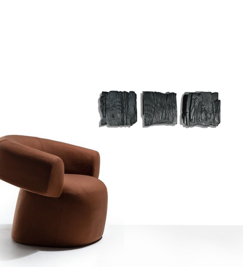 textured charcoal wall sculpture wabi sabi style