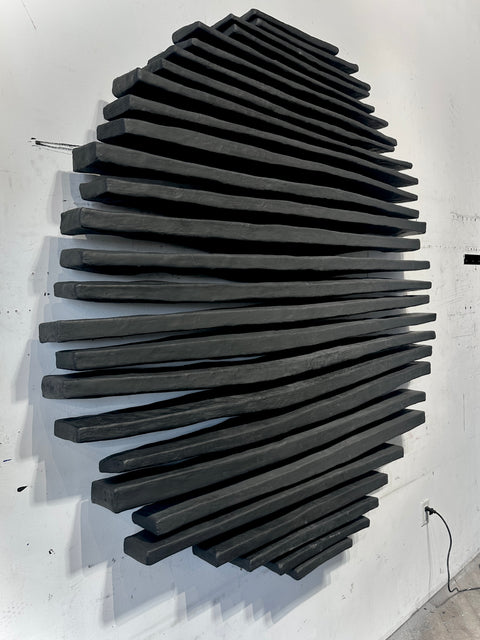 Arte de pared de yeso bohemio hecho a mano en relieve de gran tamaño "SHADOW Midnight" en negro