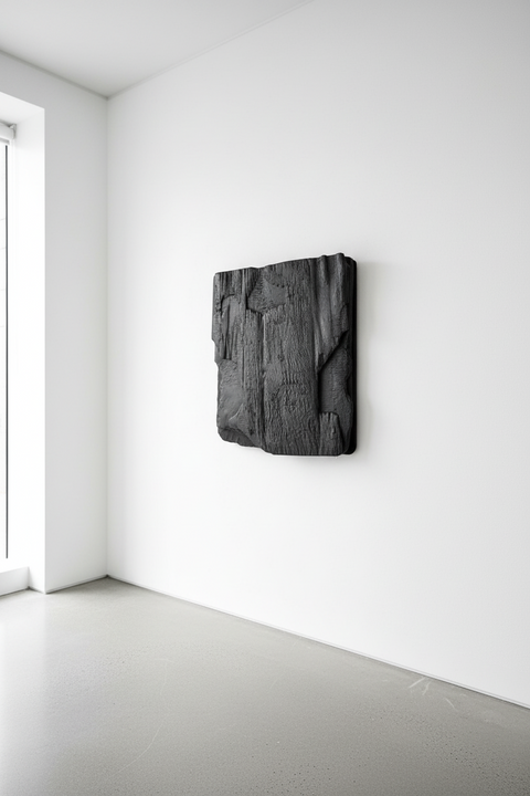 large abstract black wall sculpture handmade