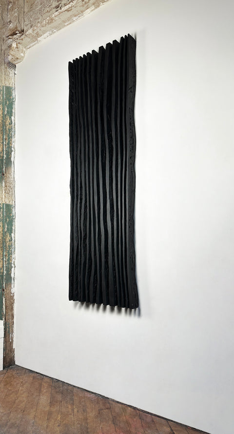Arte de pared de yeso bohemio hecho a mano en relieve de gran tamaño "SHADOW Midnight" en negro