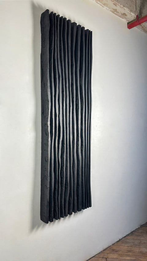 Arte de pared de yeso bohemio hecho a mano en relieve de gran tamaño "SHADOW Midnight" en negro