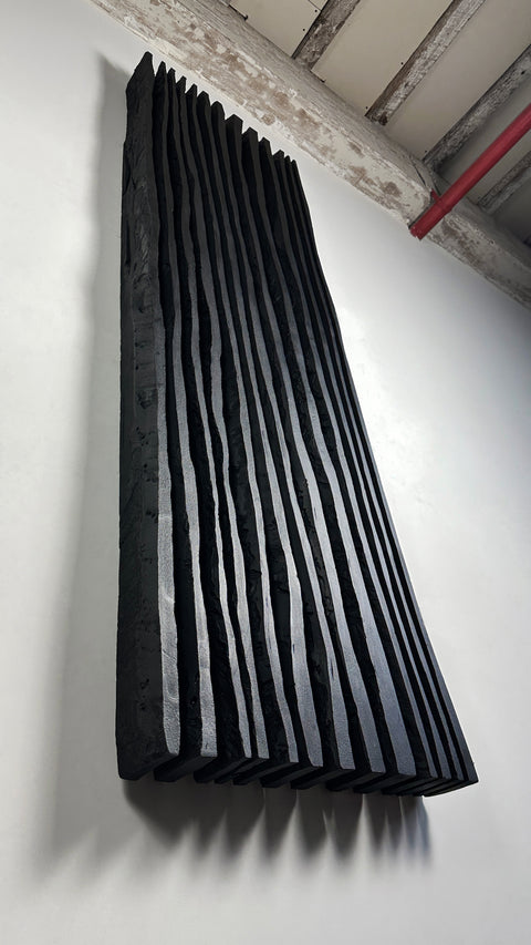 Décoration murale en plâtre Boho surdimensionnée faite à la main « SHADOW Midnight » Noir