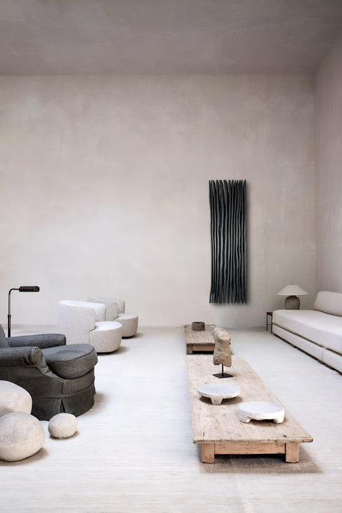 Décoration murale en plâtre Boho surdimensionnée faite à la main « SHADOW Midnight » Noir