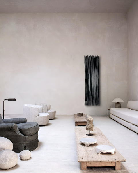 Arte de pared de yeso bohemio hecho a mano en relieve de gran tamaño "SHADOW Midnight" en negro