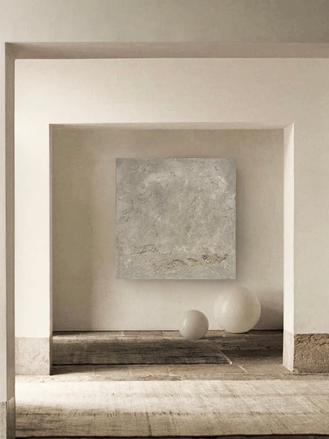 Décoration murale Japandi. Décoration murale surdimensionnée en plâtre de style bohème 3D « B5 » GRANDE taille - Noir, beige, blanc cassé. 47 x 47 x 2 po - 120 x 120 x 5 cm