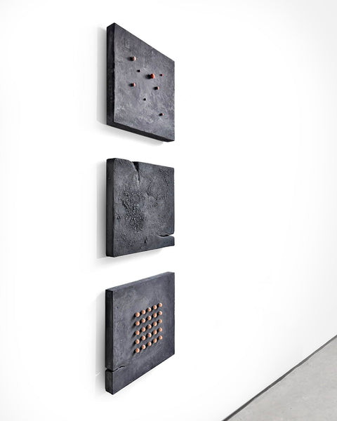 Ensemble de 3 pièces, ensemble d'art mural en plâtre de style bohème, décor en plâtre 3D noir « SET # 3 Autumn » 16x16x2 pouces chaque pièce