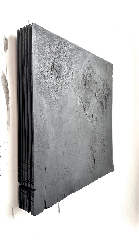 Décoration murale minimaliste en plâtre, sculpture murale en argile Wabi Sabi, décoration rustique faite à la main, « Stratum » Noir