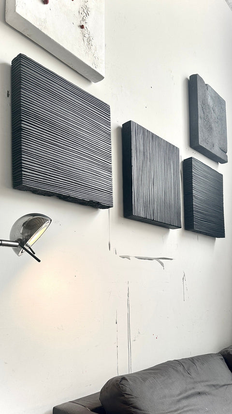 Ensemble de 3 pièces, art mural en plâtre noir de style bohème fait à la main « SHADOW SET » 10, 16, 24 pouces