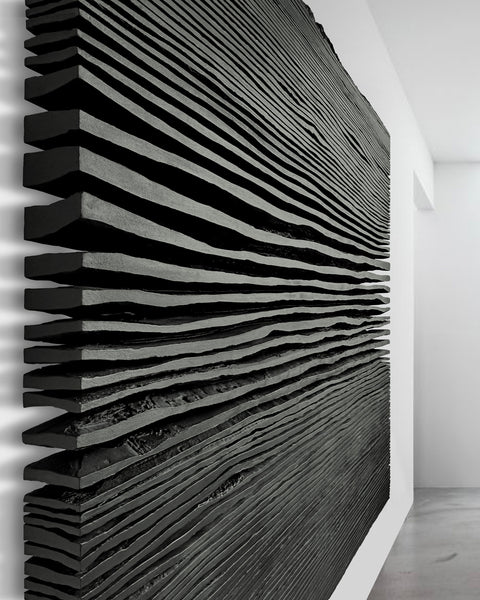 Décoration murale en plâtre Boho surdimensionnée faite à la main « SHADOW XL » Noir - 36, 45 et 65 pouces