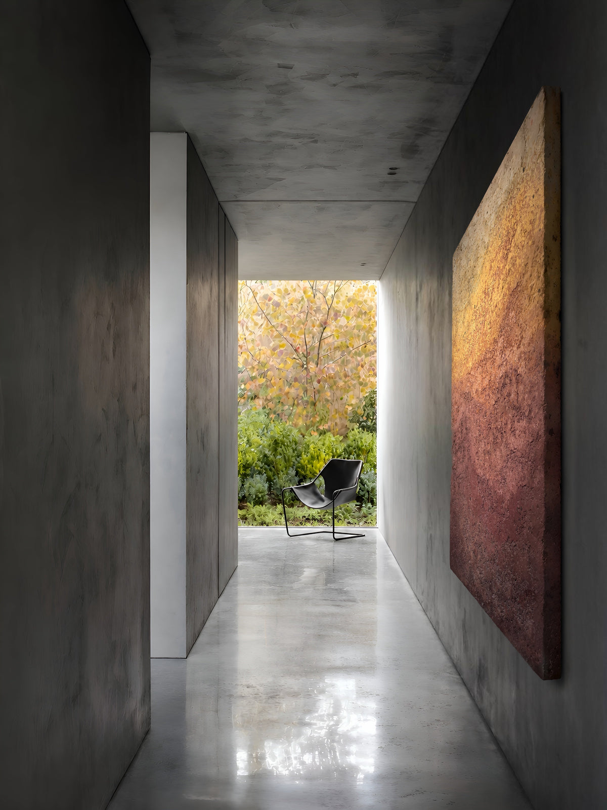 CHROMATERRA plaster wall sculpture by SIZMARI Studio, ochre to umber gradient, full view