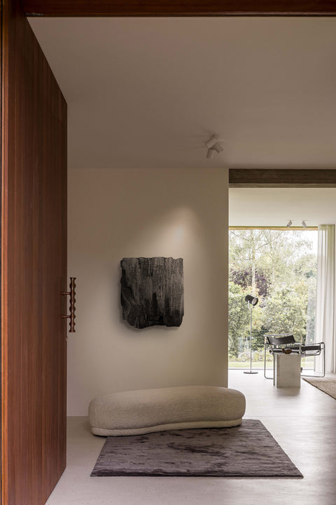 Minimalist Charred Wood Handmade Wall Sculpture "MORI" Charcoal Black