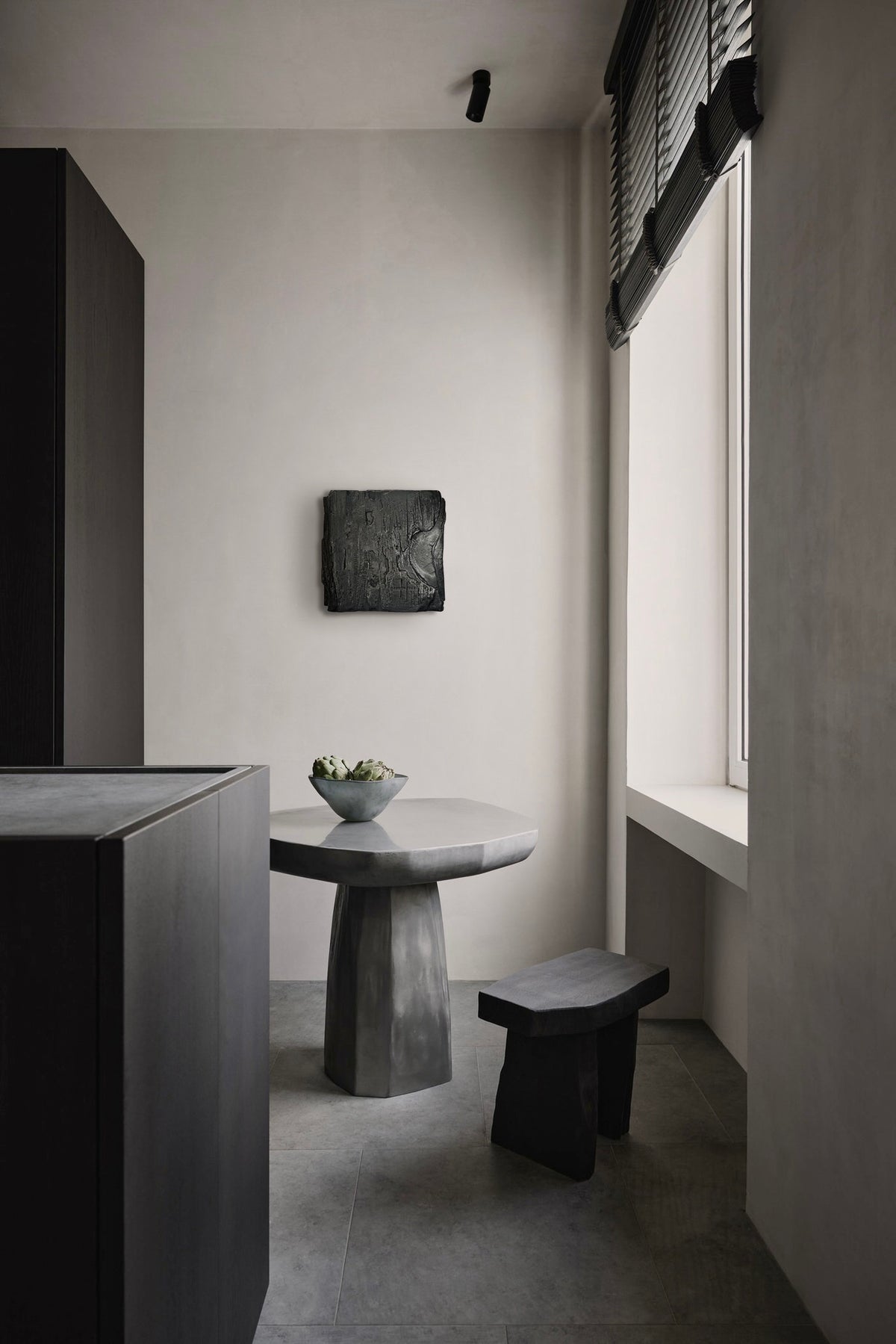 MORI — Charcoal Black, small panel above a round dining table by a window
