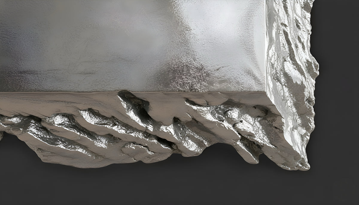 AND THEN — Stainless Steel, surface detail, cast tin and steel texture, raking light