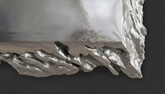 AND THEN — Stainless Steel, surface detail, cast tin and steel texture, raking light