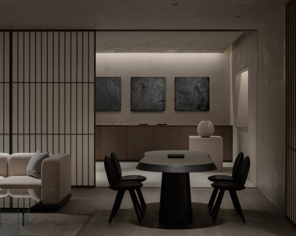 GAIA — Black Calm, 32 inch panel, black plaster wall sculpture, calm surface