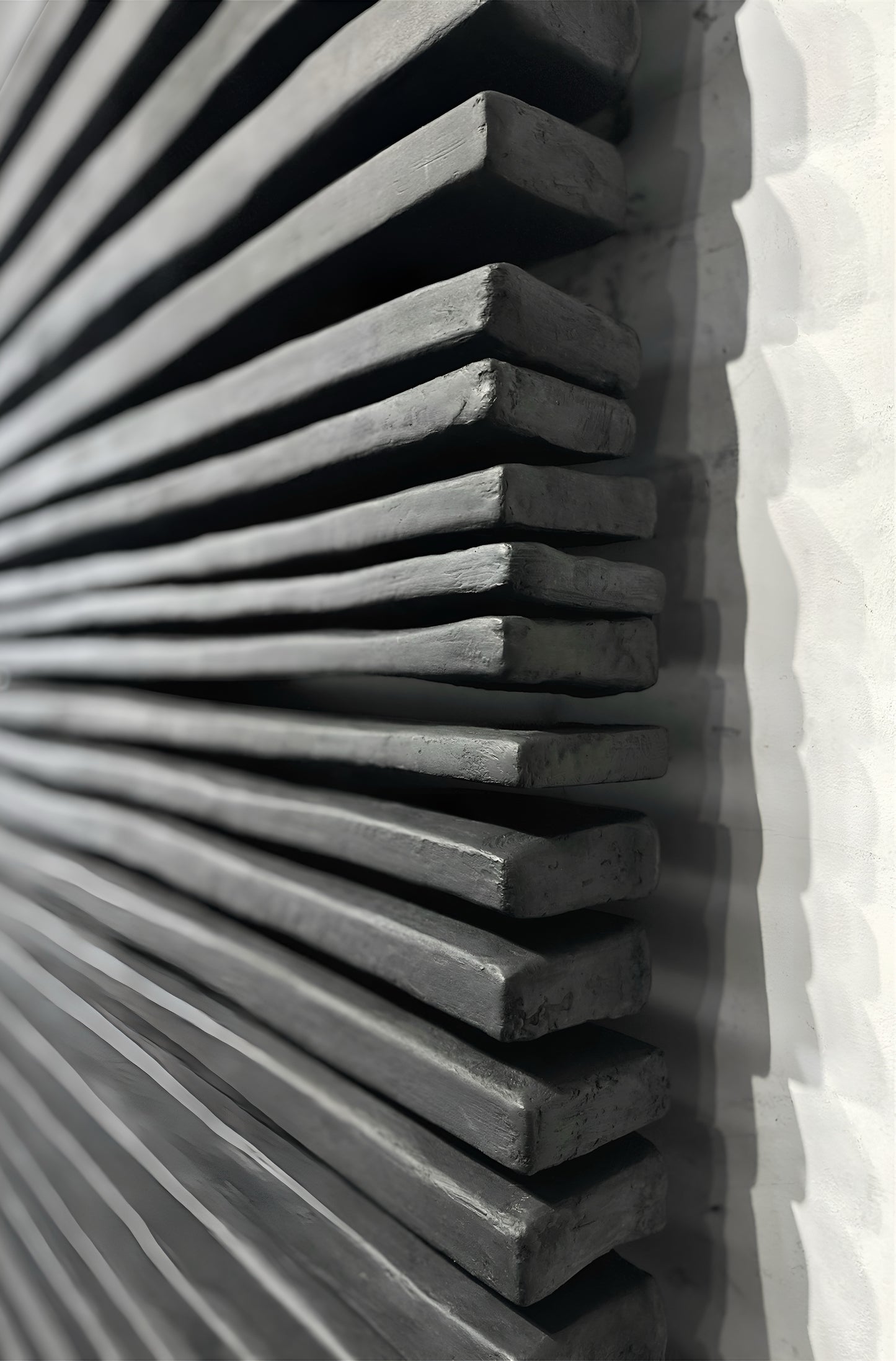 Close-up of a textured wall with horizontal slats