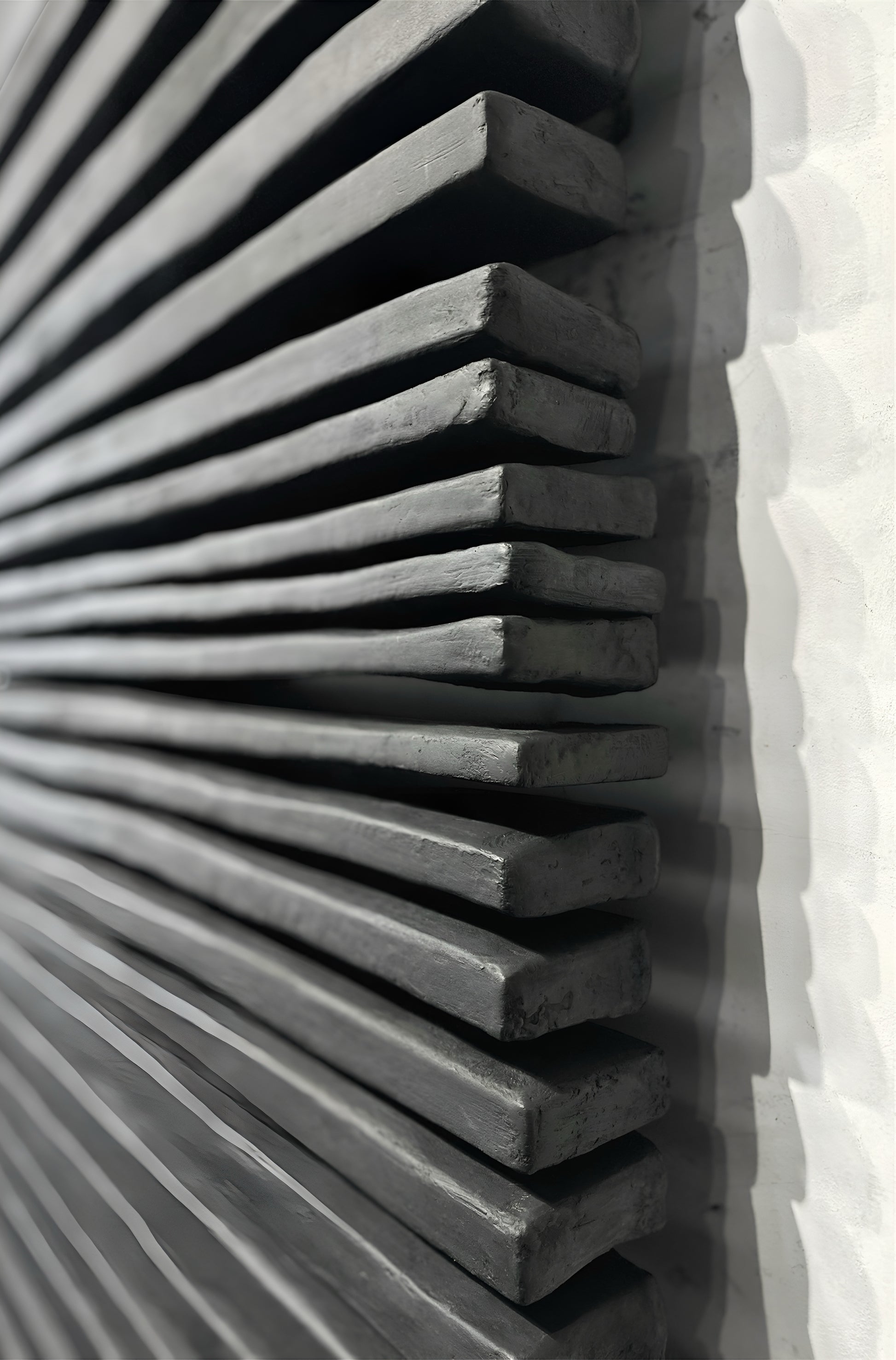 Close-up of a textured wall with horizontal slats