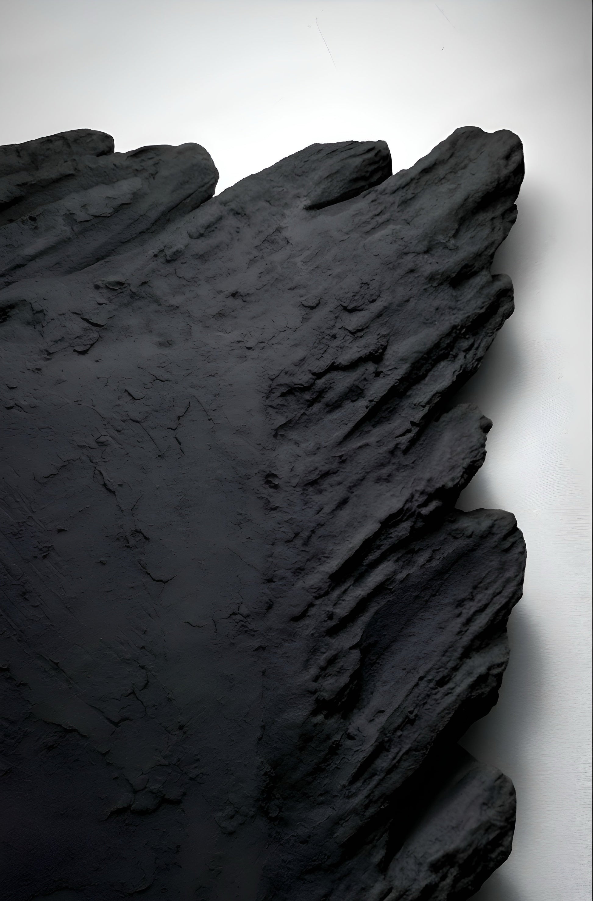 Close-up of a dark stone texture on a light gray background