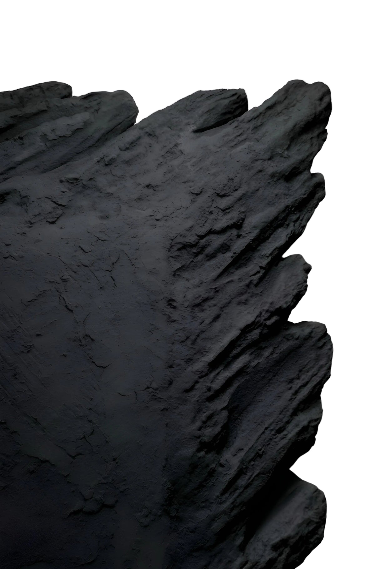 AND THEN — Black, close-up surface texture, hand-sculpted black plaster bas-relief