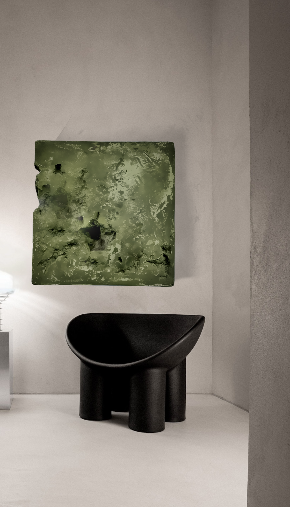 GAIA — Matcha, multi-piece arrangement, sage green plaster panels, Brooklyn studio