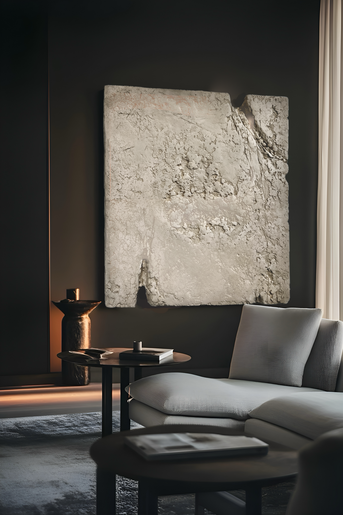 GAIA — Off-White, full frontal view, soft off-white plaster wall sculpture set, SIZMARI