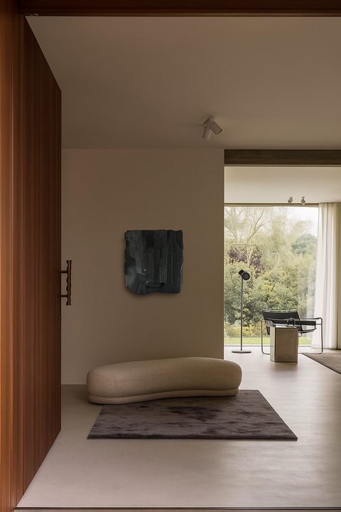 Minimalist Charred Wood Handmade Wall Sculpture "MORI" Charcoal Black