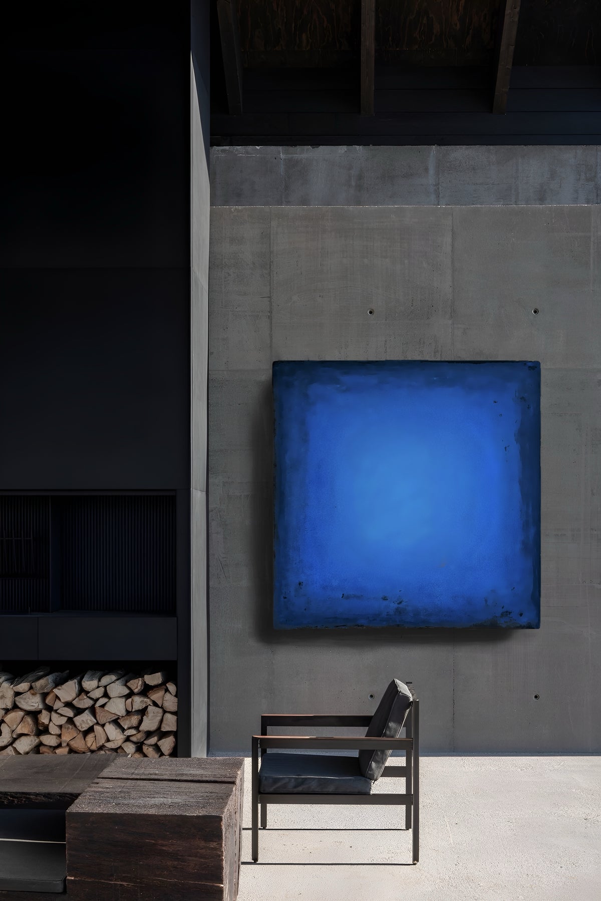 INSIDE OUT — Shades of Blue, wall installation view, blue sculptural relief in contemporary interior