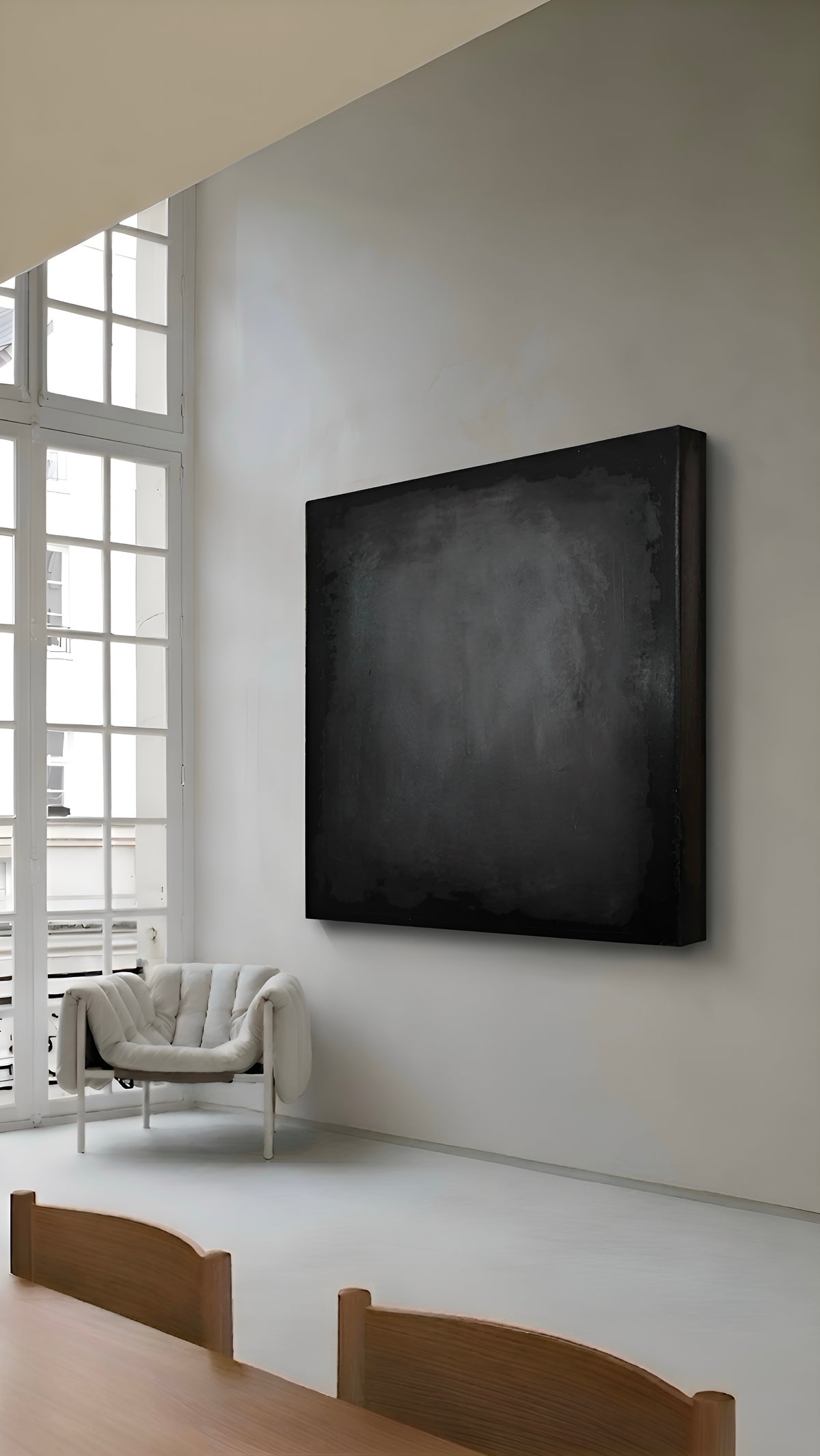 INSIDE OUT — Charcoal Gray, full frontal view, dark gray plaster wall sculpture, SIZMARI Brooklyn