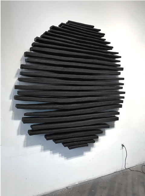Arte de pared de yeso bohemio hecho a mano en relieve de gran tamaño "SHADOW Midnight" en negro