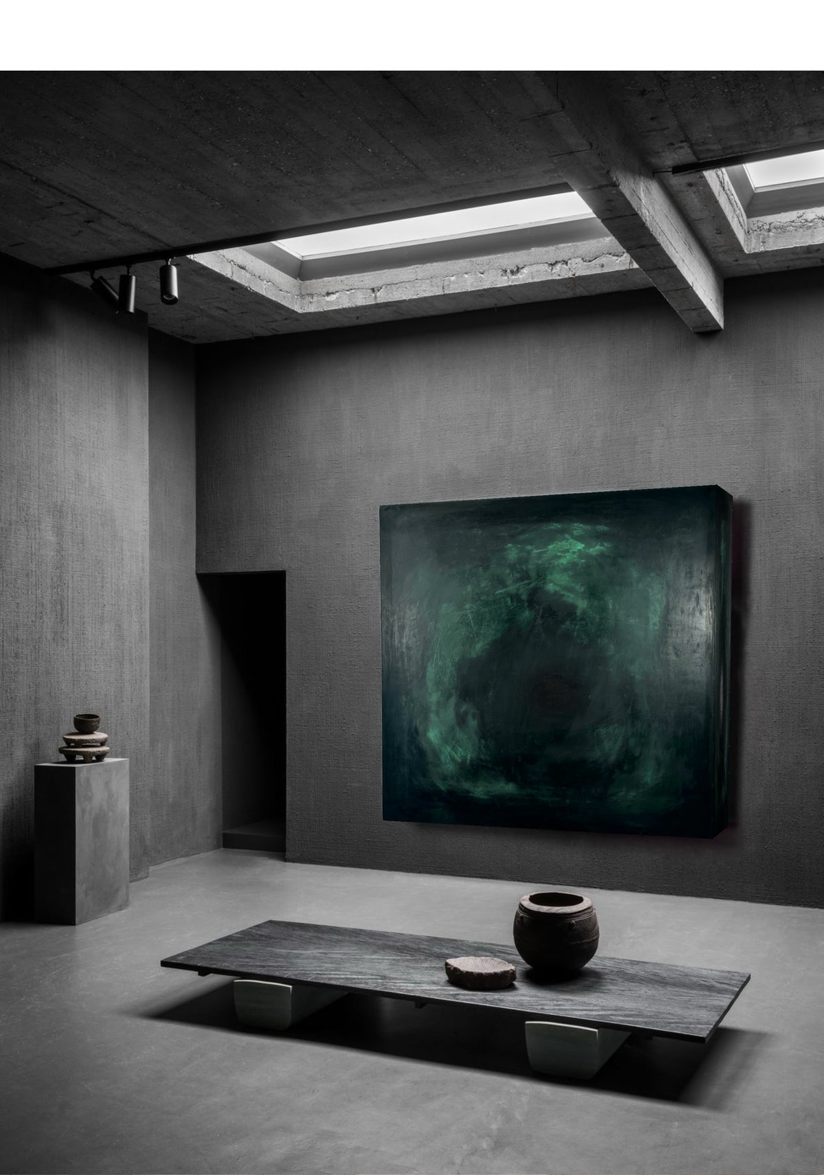 INSIDE OUT — Shades of Green, large format installation, green plaster wall sculpture, SIZMARI Brooklyn