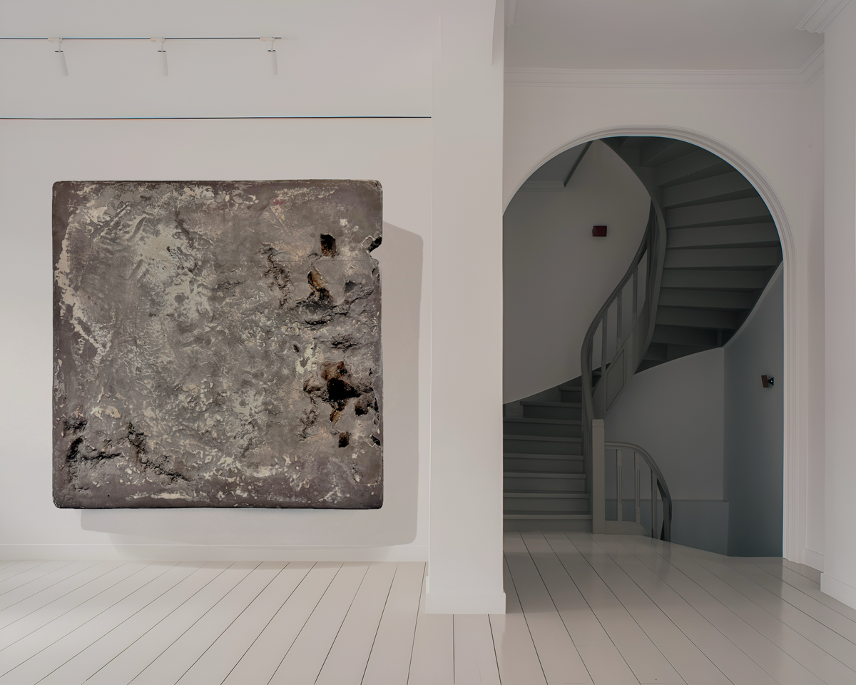 GAIA — Taupe, full frontal view, warm taupe plaster wall sculpture set, SIZMARI