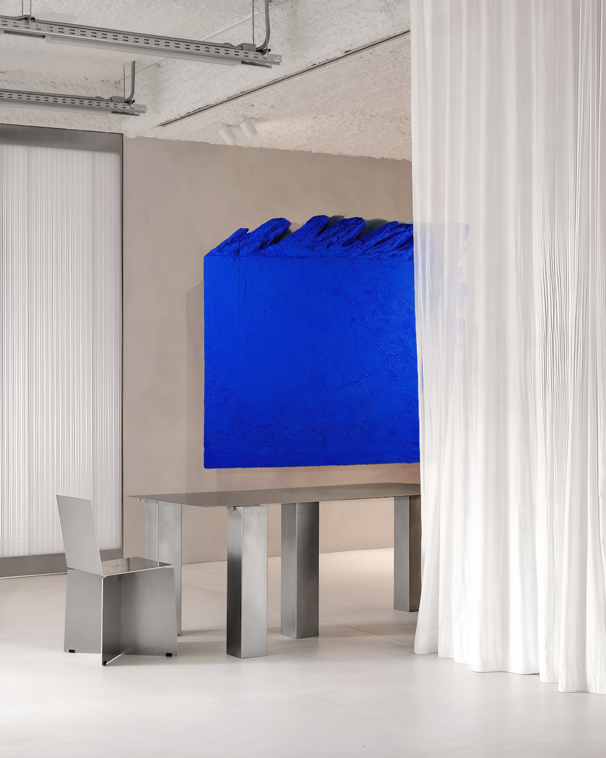 AND THEN — Ultramarine Blue, close-up surface detail, bas-relief ridges in royal blue pigment