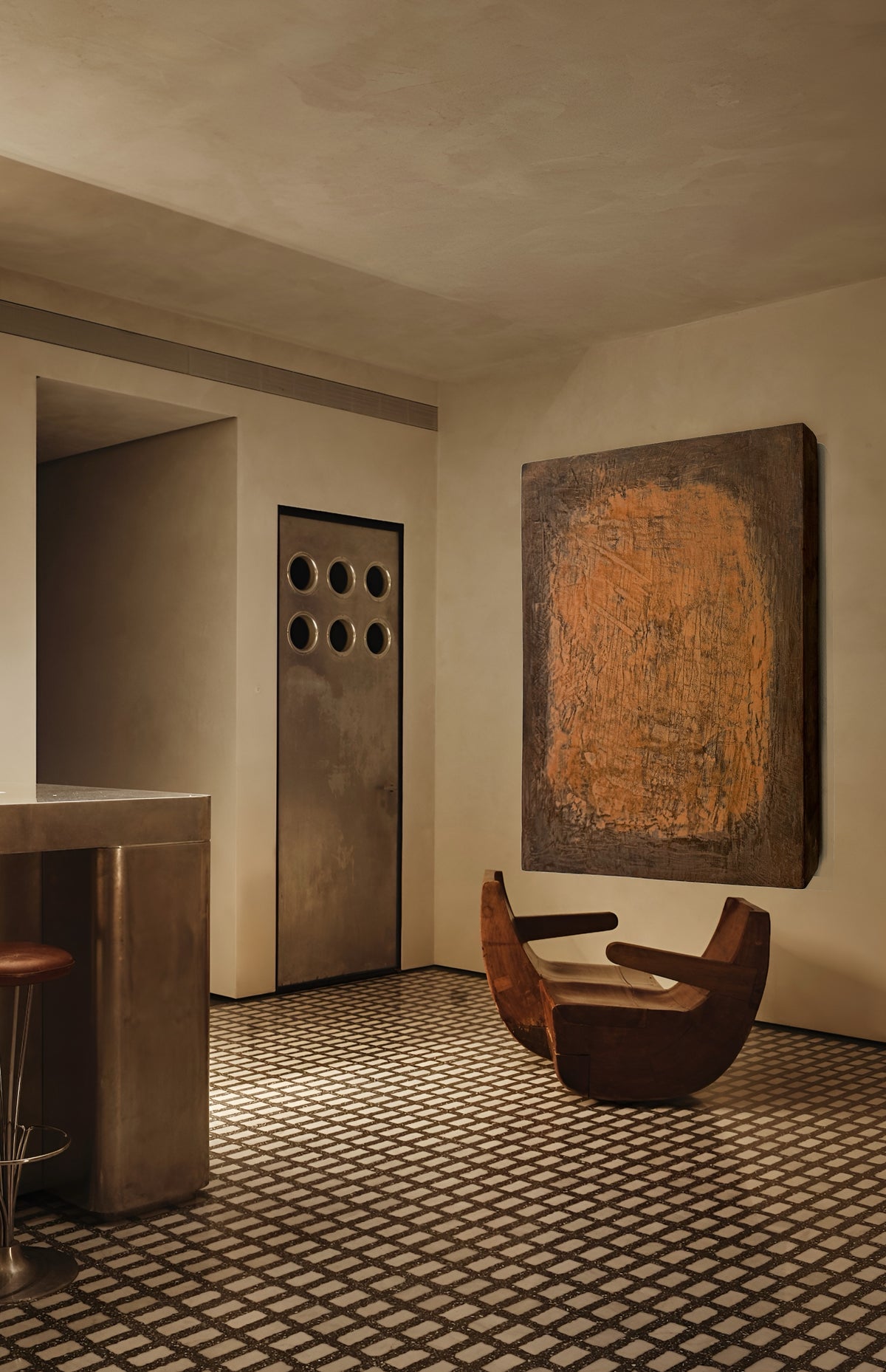 INSIDE OUT — Rusty Terracotta, wall installation, warm-toned plaster sculpture in contemporary interior