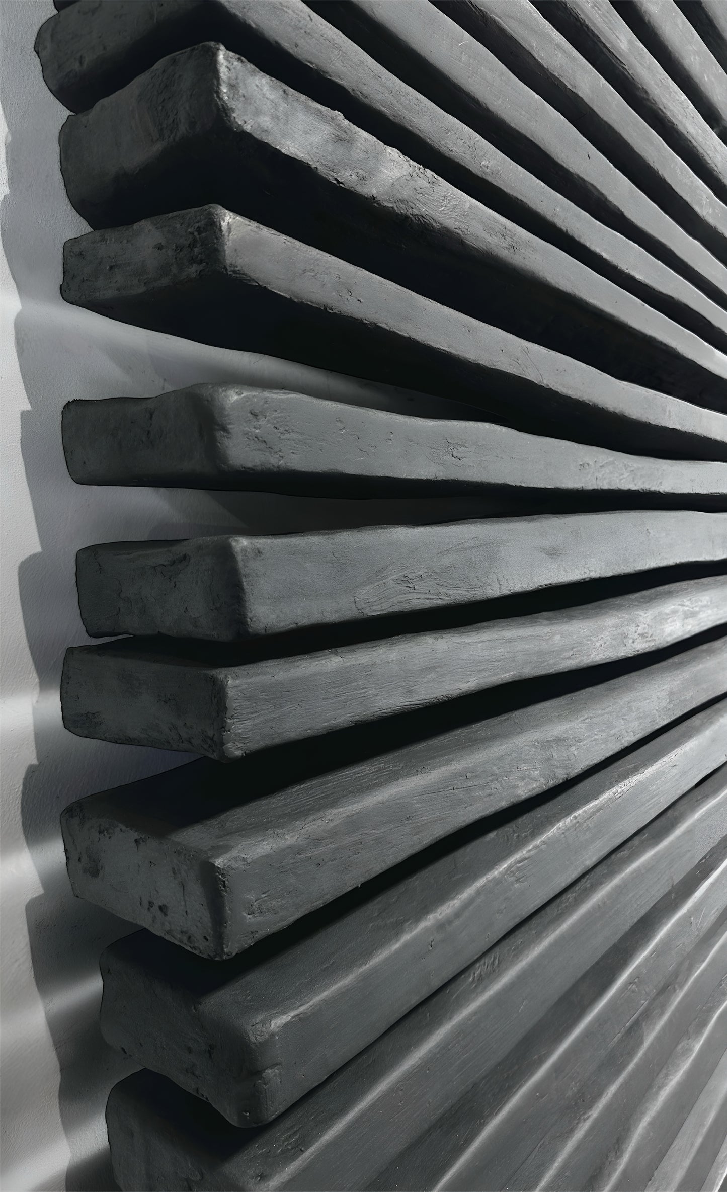 Close-up of a textured wall with horizontal slats