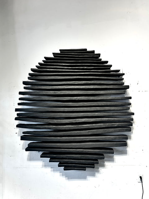 Arte de pared de yeso bohemio hecho a mano en relieve de gran tamaño "SHADOW Midnight" en negro