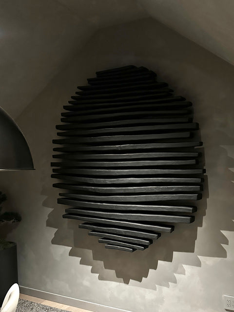 Arte de pared de yeso bohemio hecho a mano en relieve de gran tamaño "SHADOW Midnight" en negro