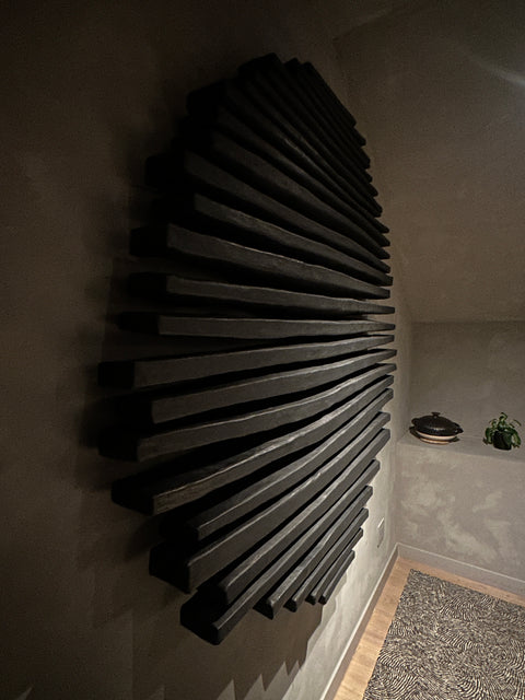 Arte de pared de yeso bohemio hecho a mano en relieve de gran tamaño "SHADOW Midnight" en negro