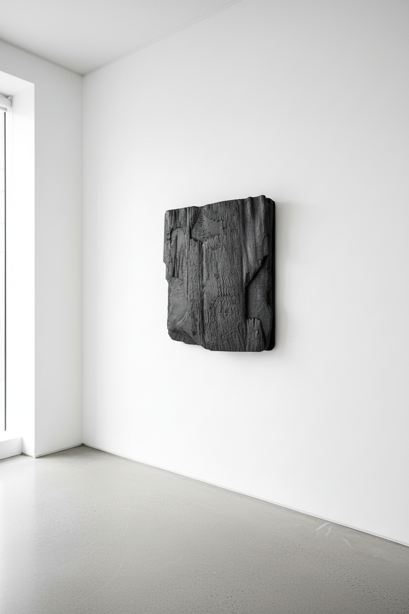 large abstract black wall sculpture handmade