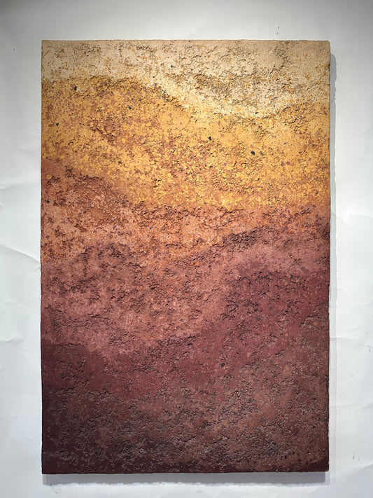 CHROMATERRA plaster wall sculpture by SIZMARI Studio, ochre to umber gradient, full view