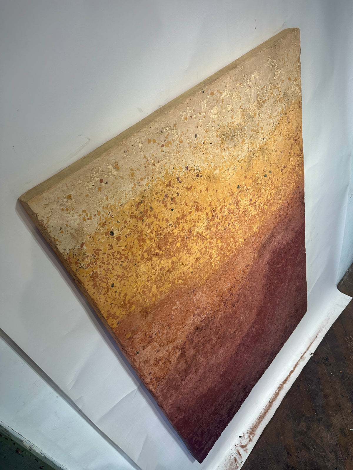 CHROMATERRA plaster wall sculpture by SIZMARI Studio, ochre to umber gradient, full view
