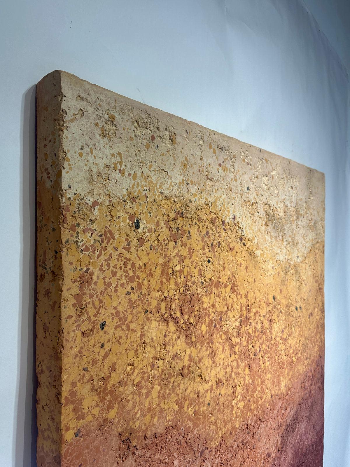 CHROMATERRA plaster wall sculpture by SIZMARI Studio, ochre to umber gradient, full view