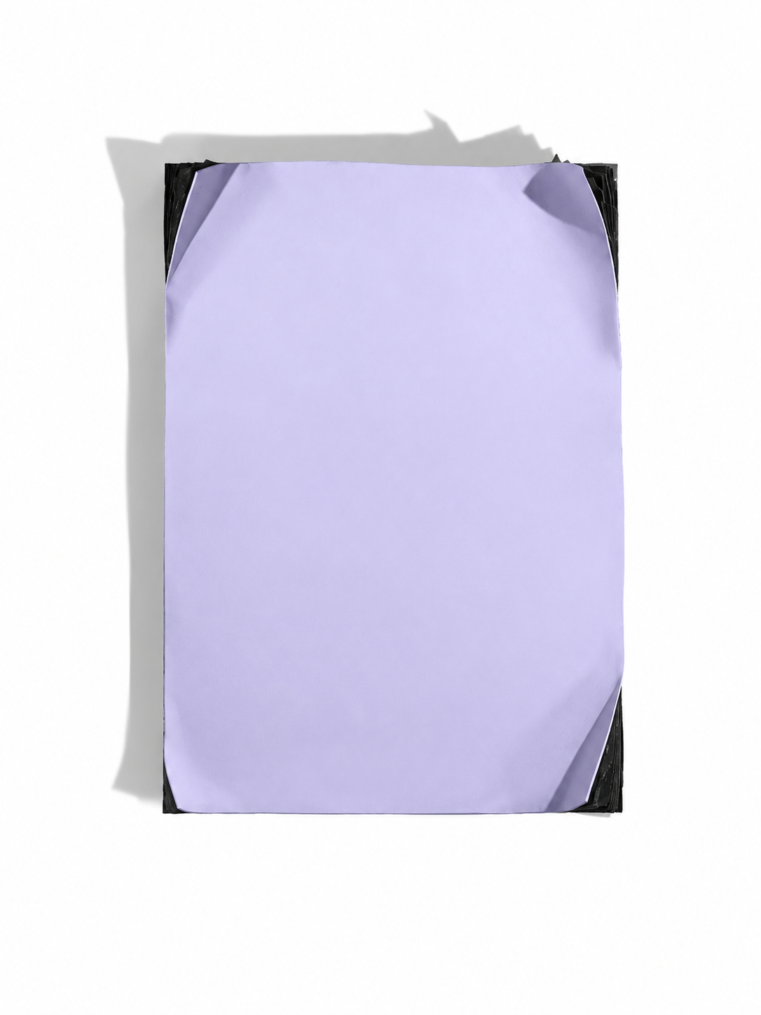 INNER WORLD — Lavender, frontal view, soft pLavender panel with curled edges over black base