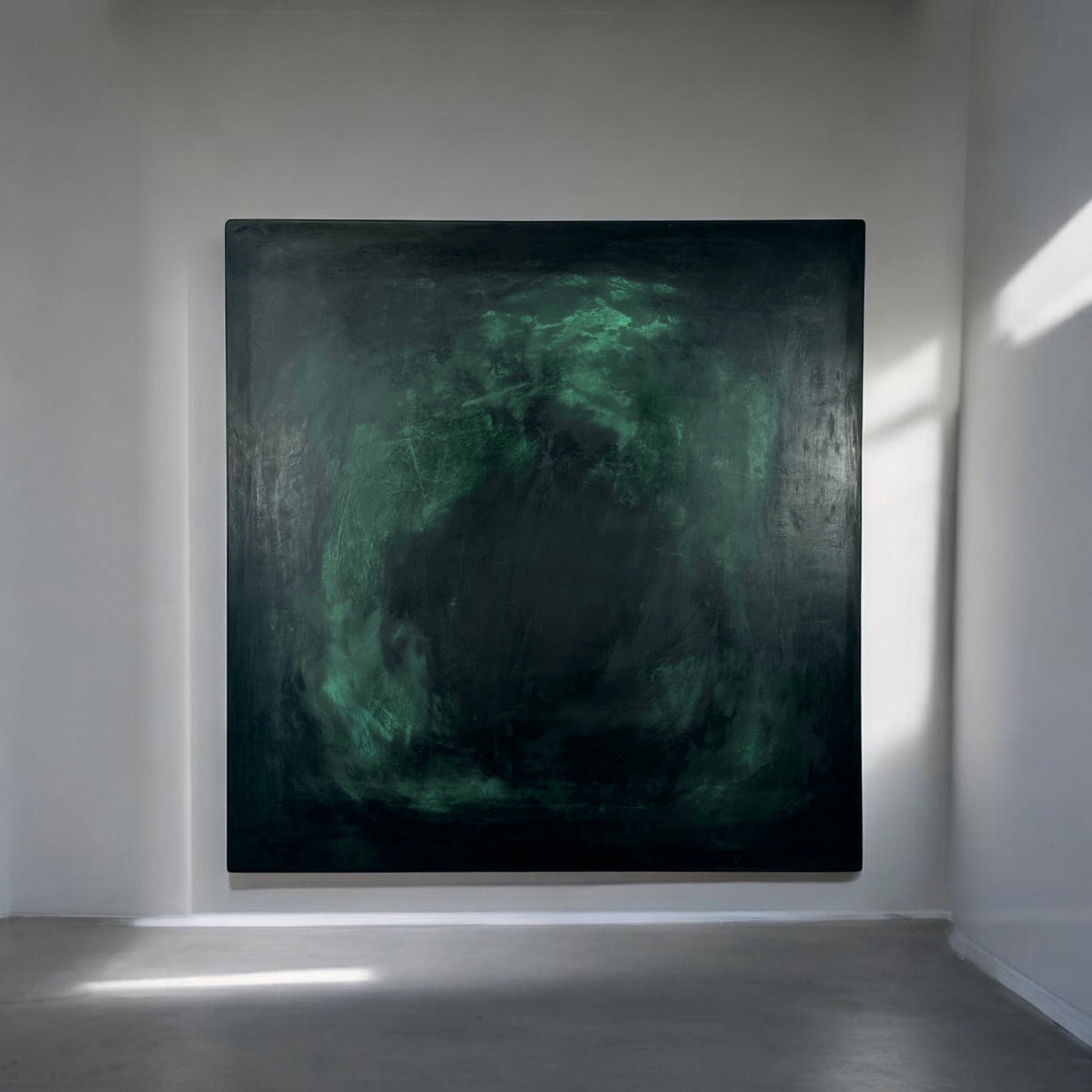 INSIDE OUT — Shades of Green, full frontal view, deep green plaster wall sculpture, SIZMARI Brooklyn
