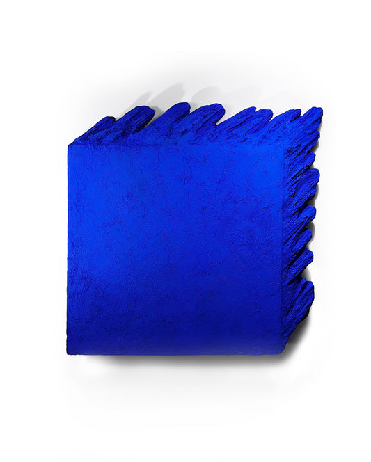 AND THEN — Ultramarine Blue, angled cutout view, layered ridge edges in deep blue plaster, SIZMARI