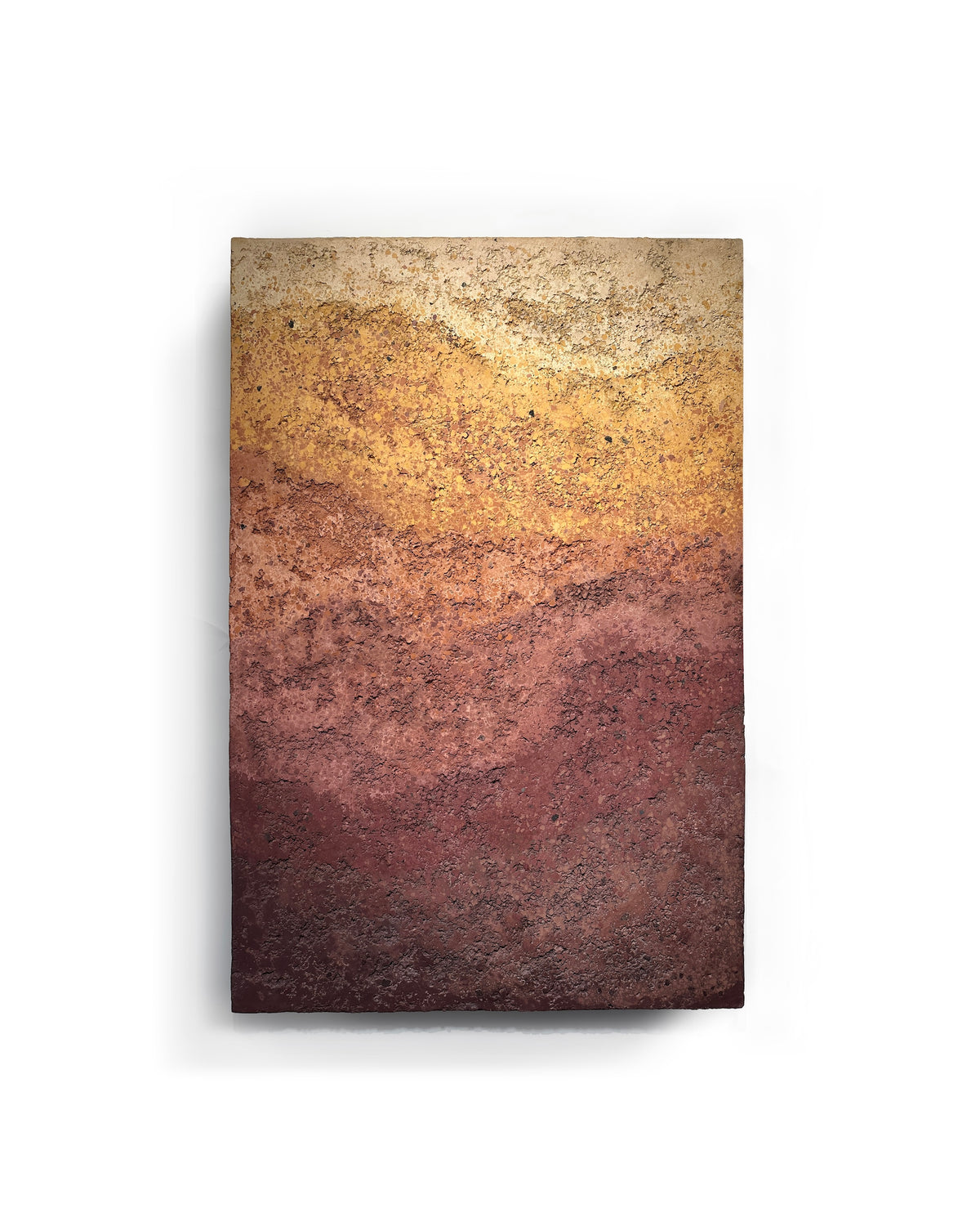 CHROMATERRA — frontal view, aggregate plaster in gradient from sand to ochre to umber