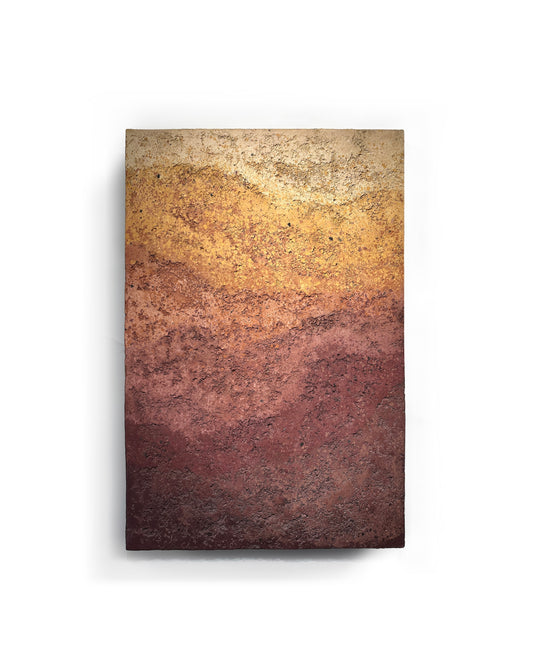 CHROMATERRA — frontal view, aggregate plaster in gradient from sand to ochre to umber
