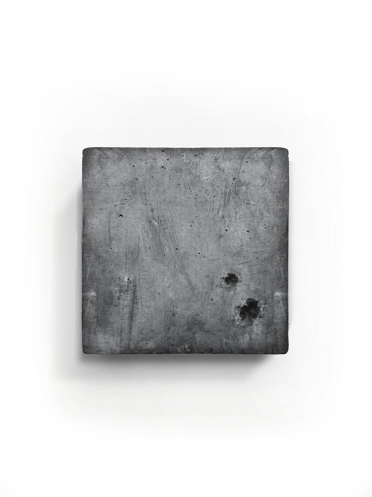 CONCRETICA — Graffiti Grey, square gray plaster panel with scratched surface and small voids