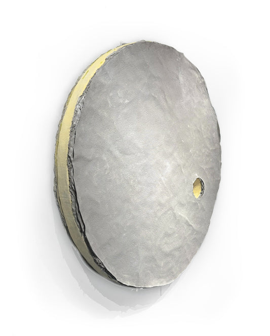 HELIOS — large round pale gray relief with yellow edge and small opening, side view
